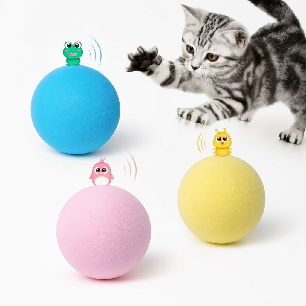 Kedi Otlu 3 Sesli İnteraktif Top Kedi Oyuncağı